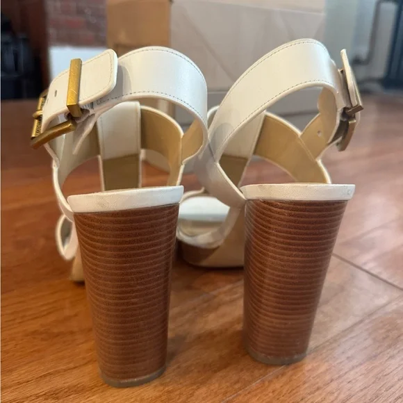 Michael Kors Cream and Tan Block Heel Sandals - Picture 2 of 5
